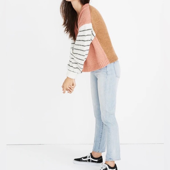 Madewell Sweaters - MADEWELL Women’s Balloon-Sleeve Pullover Sweater Colorblock peach/brown - Medium